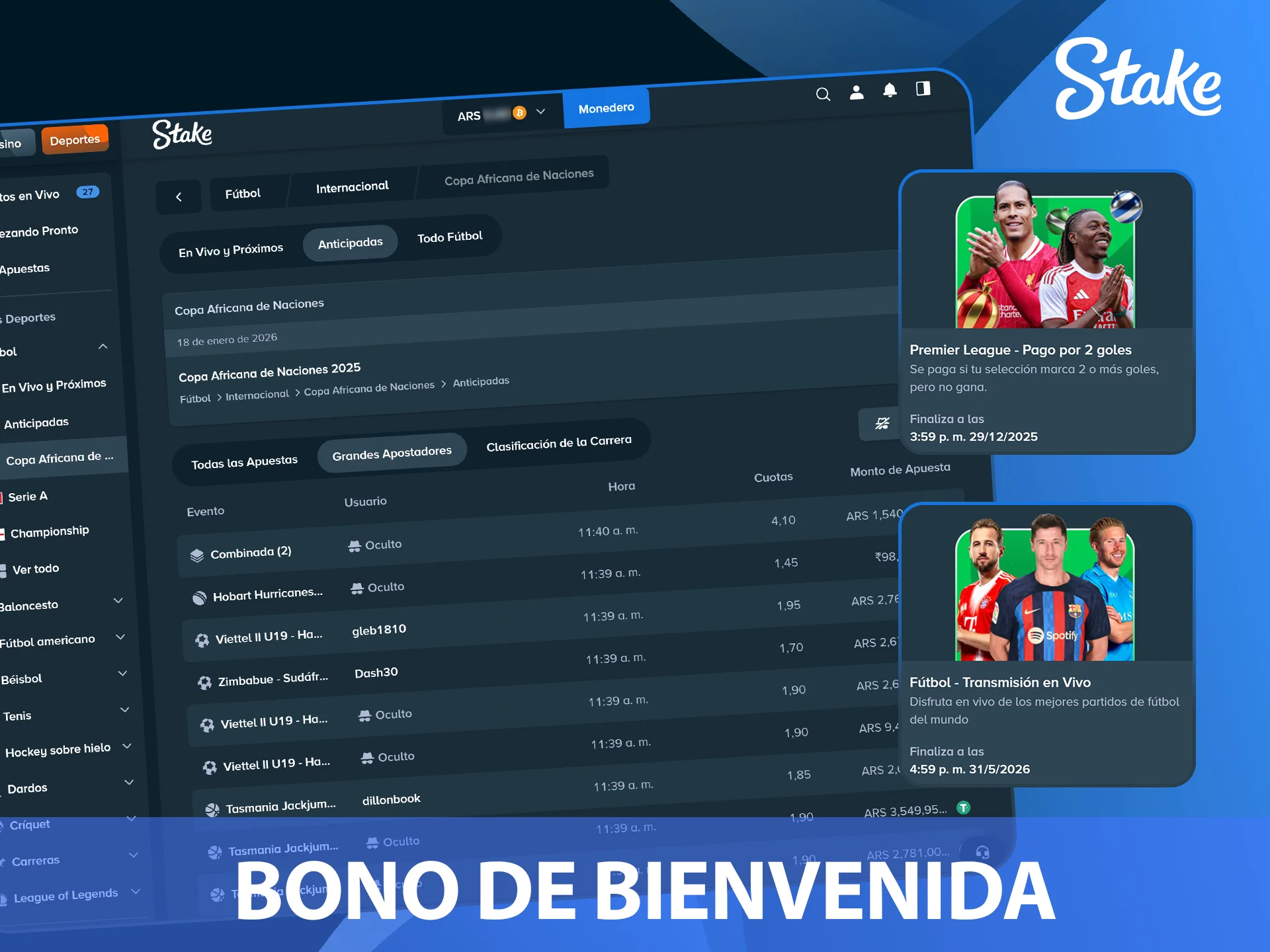 Reclamá tu bono de bienvenida deportivo en el sitio Stake Argentina.