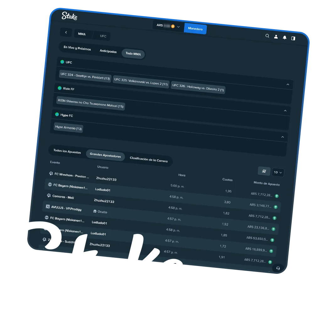 Realizá tus apuestas de MMA favoritas en el sitio oficial Stake Argentina.