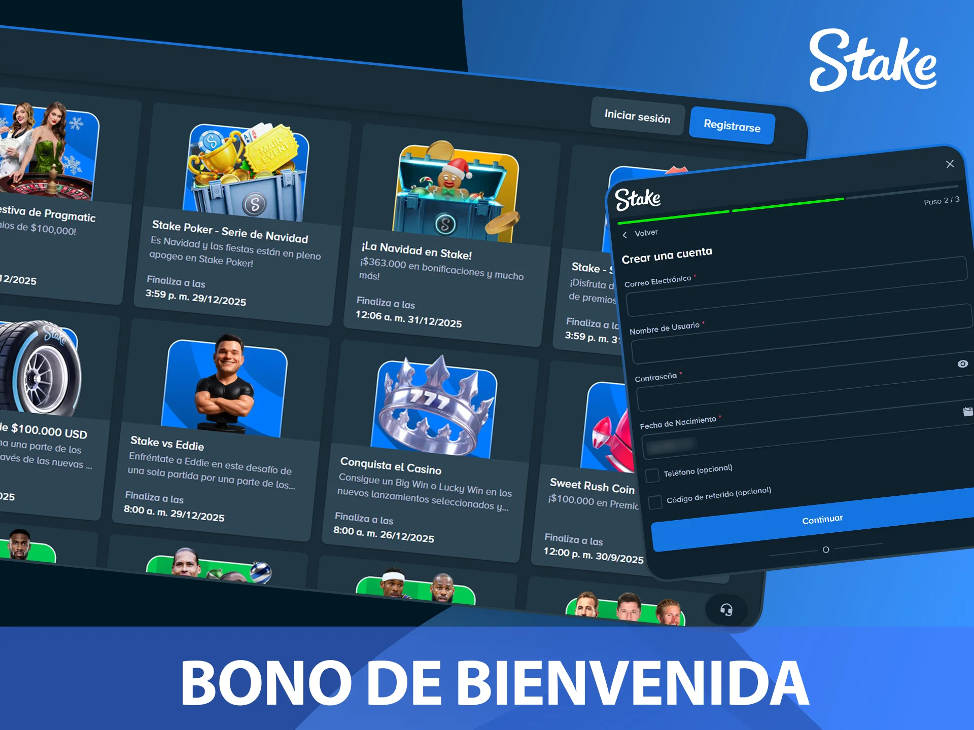 Bono de bienvenida en sitio Stake.