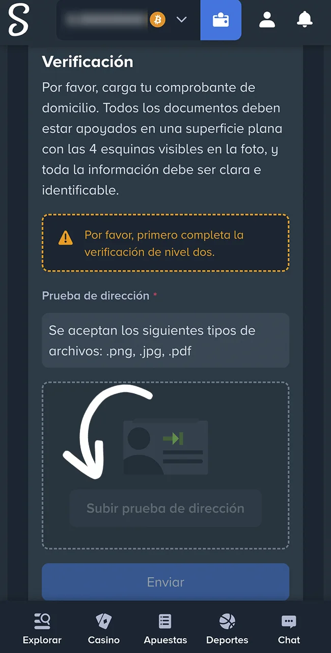 Validá tu dirección en sitio Stake.