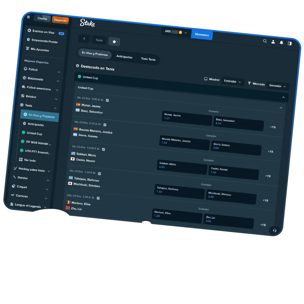 Realizá tus apuestas de tenis online en el sitio oficial Stake Argentina.
