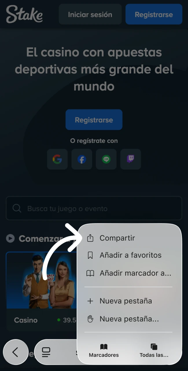 Abre el menú de navegación para configurar la descarga de Stake para iOS.