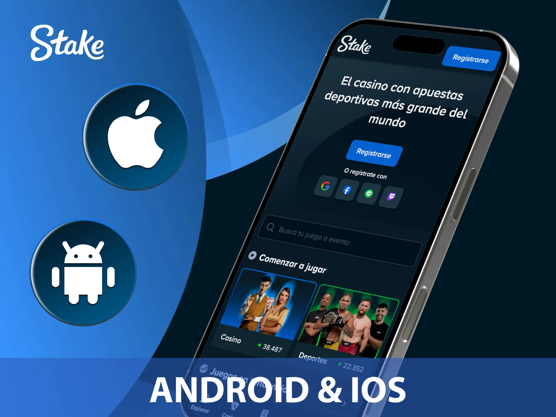 Descarga la App de Stake en tu dispositivo Android o iOS y apuesta desde cualquier lugar.