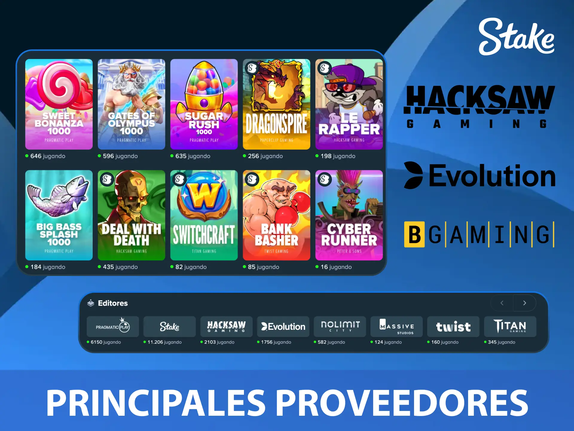 Conoce a los principales proveedores de software que impulsan los juegos de casino en Stake.