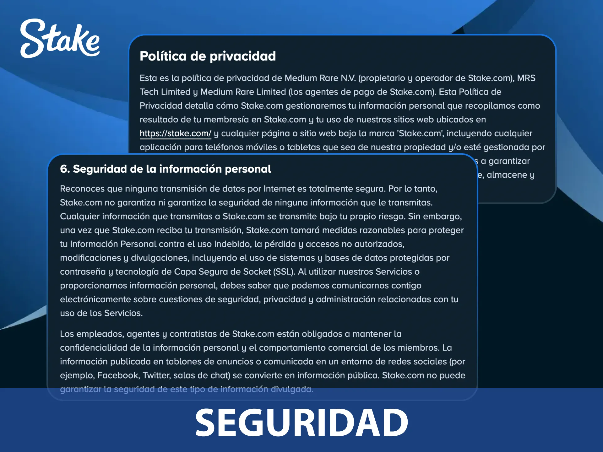 Verifica las medidas de seguridad y protección de datos que implementa Stake Argentina.