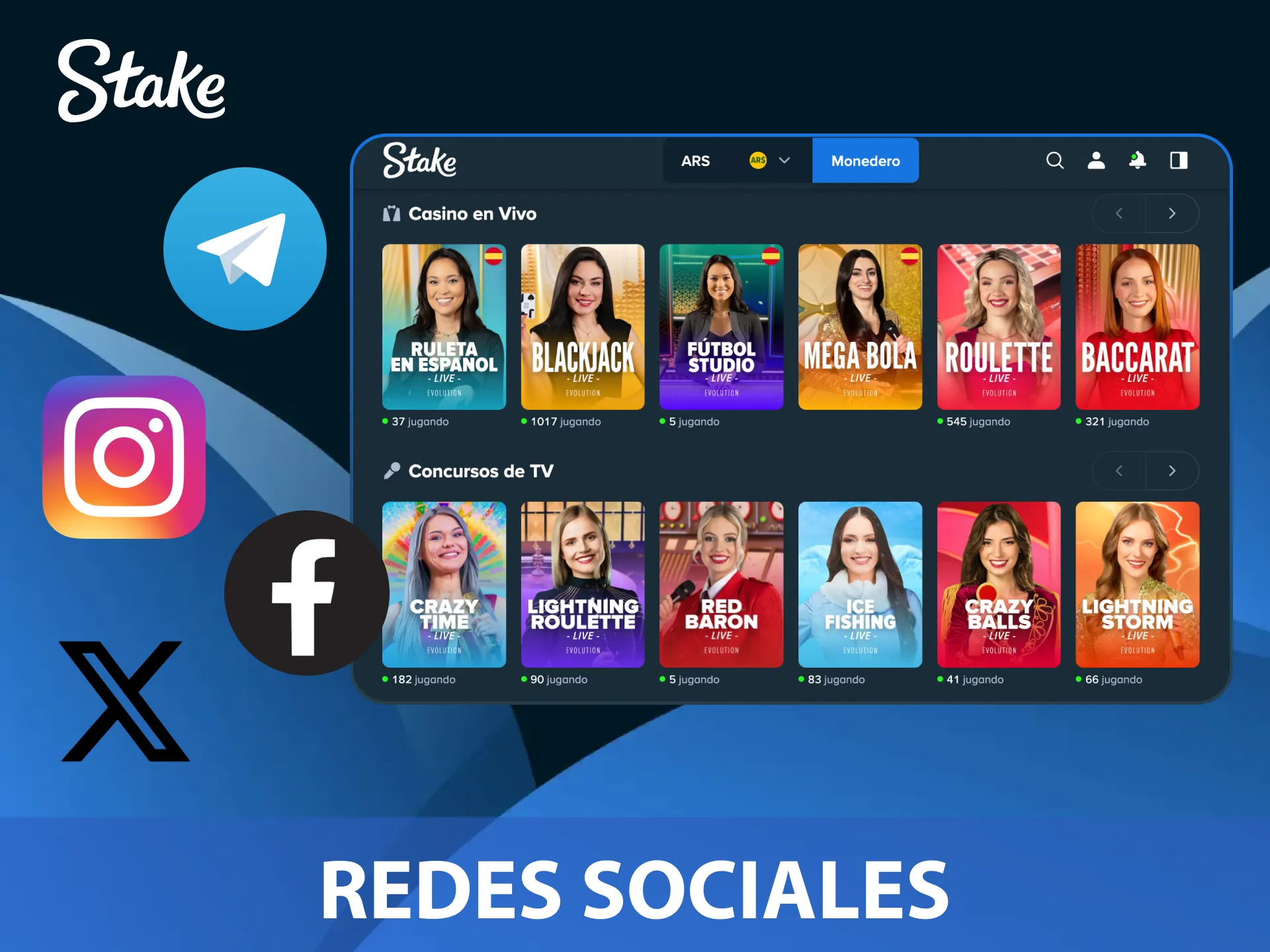 Sigue las redes sociales oficiales de Stake para obtener soporte y noticias actualizadas.